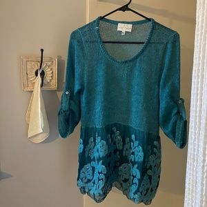 Turquoise Fantasy Embroidered Party Top Italy SzS